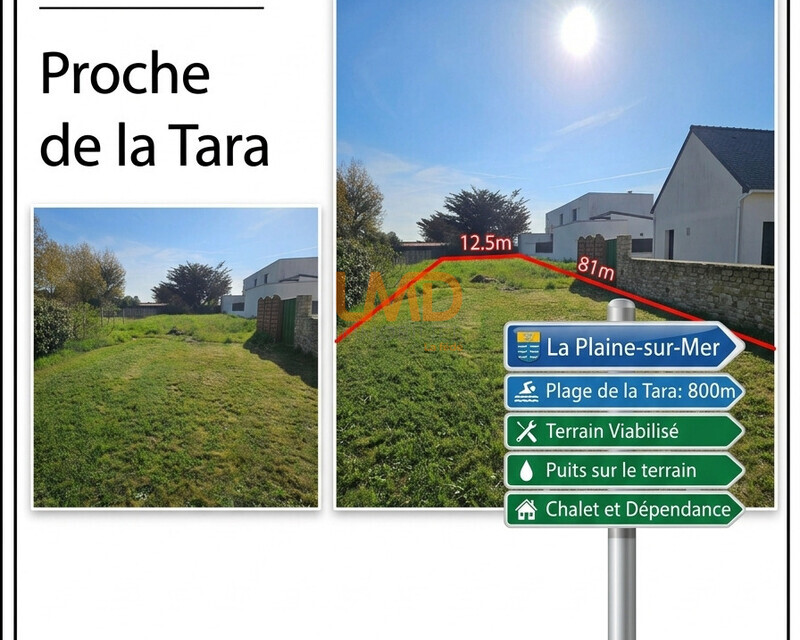 Terrain constructible 940 m² – La Plaine-sur-Mer la Tara - Terrain la plaine sur mer