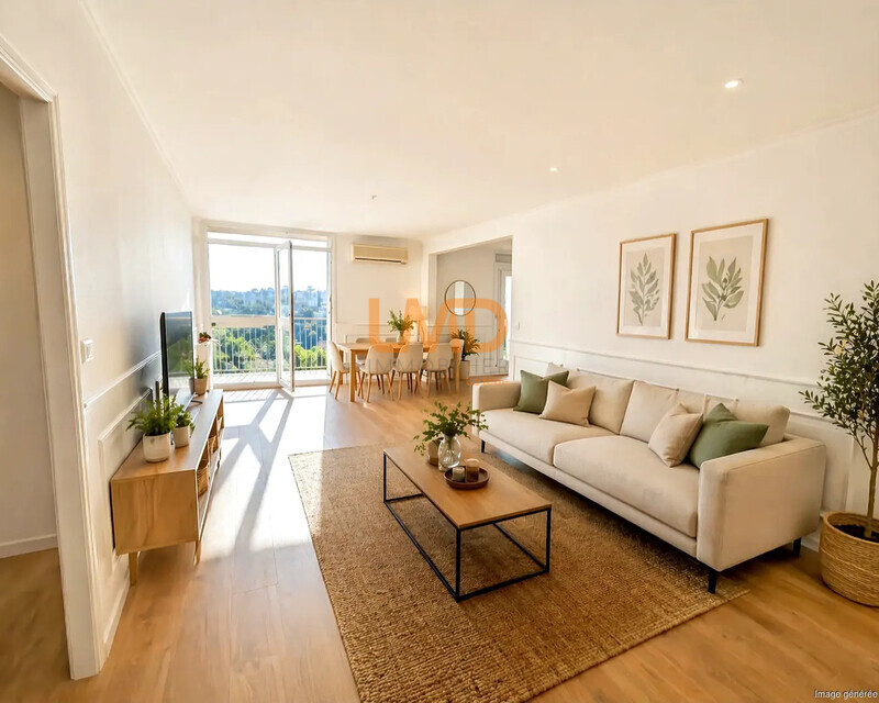 Appartement T5 avec terrasse - Salon home staging généré par IA