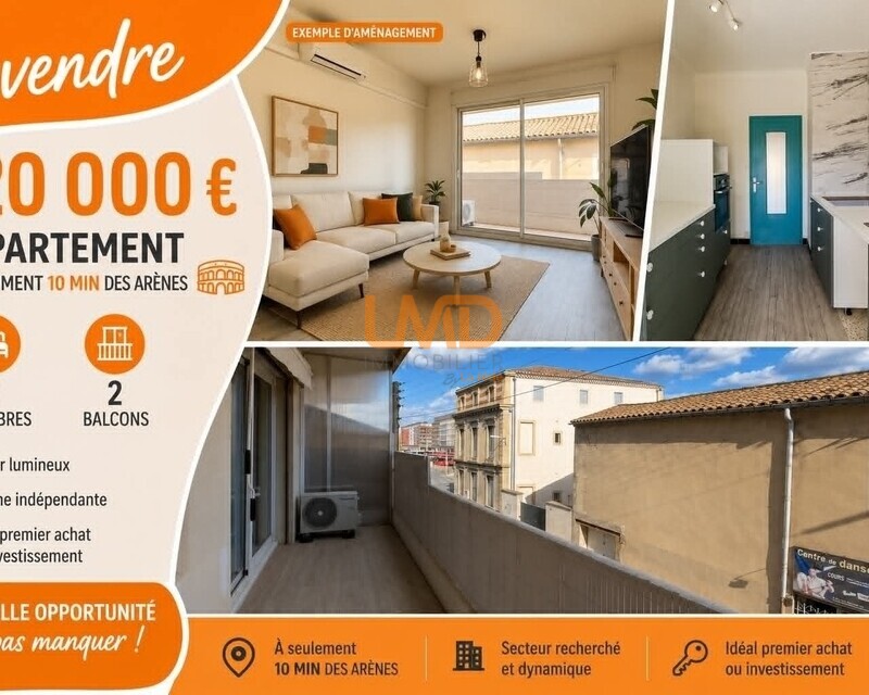 Appartement de 63 m² avec balcon, peroch des Arènes et de la gare - Il